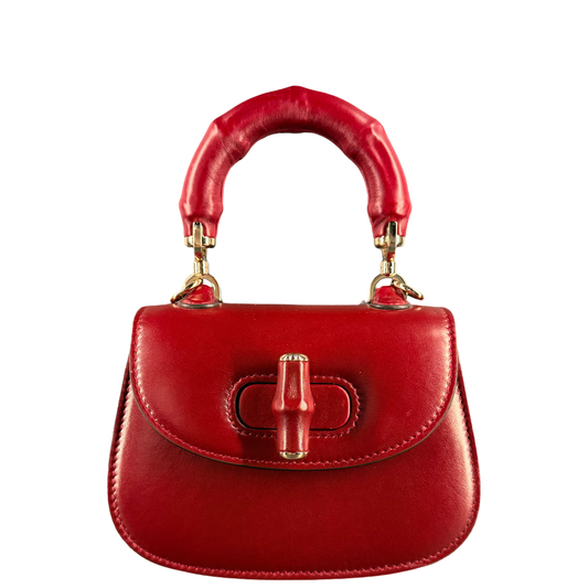 GUCCI ROSSO ANCORA MINI BAMBOO 1947 HANDBAG