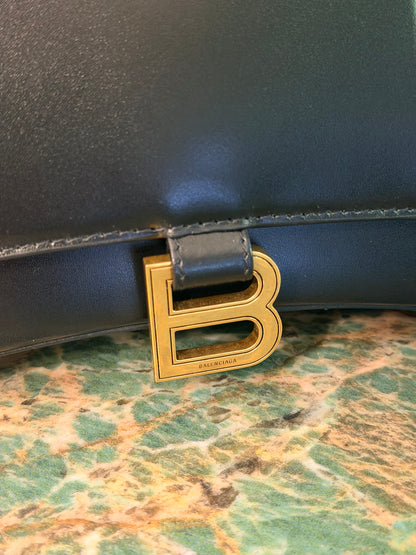 BALENCIAGA BLACK SMALL HOURGLASS HANDBAG