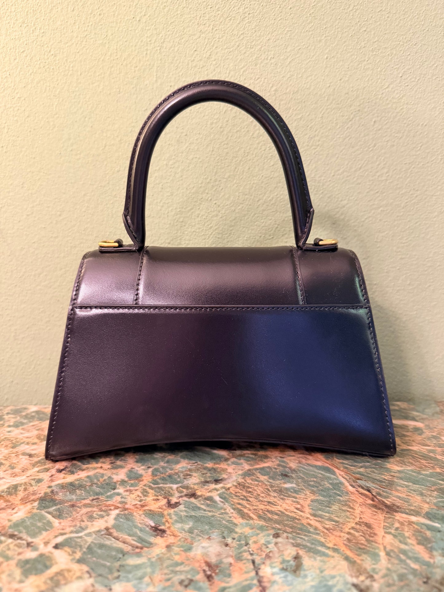 BALENCIAGA BLACK SMALL HOURGLASS HANDBAG