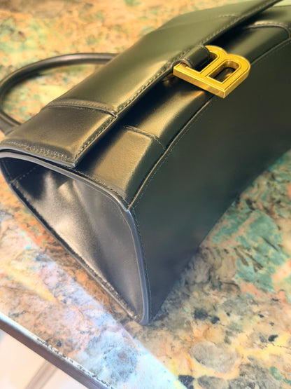 BALENCIAGA BLACK SMALL HOURGLASS HANDBAG