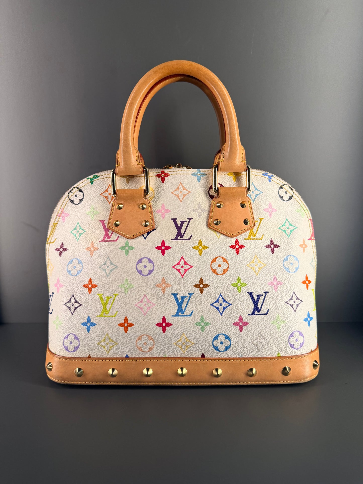 TAKASHI MURAKAMI X LOUIS VUITTON WHITE MULTICOLOR ALMA PM HANDBAG
