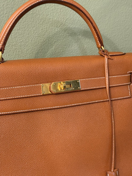 HERMÈS GOLD COURCHEVEL KELLY SELLIER 32 HANDBAG