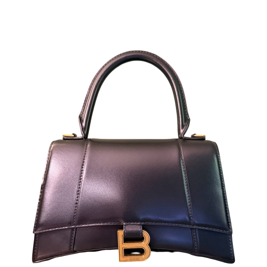 BALENCIAGA BLACK SMALL HOURGLASS HANDBAG