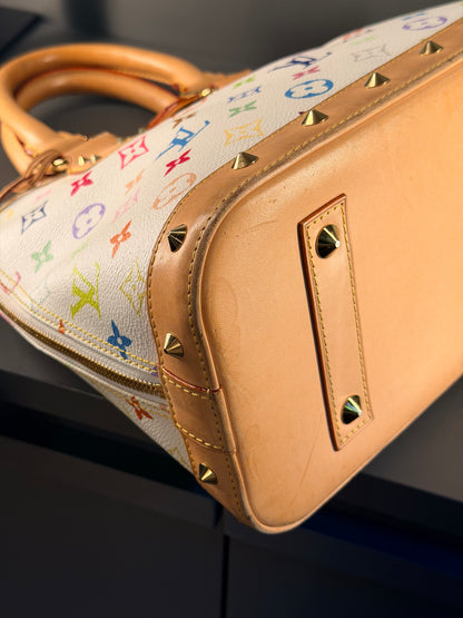 TAKASHI MURAKAMI X LOUIS VUITTON WHITE MULTICOLOR ALMA PM HANDBAG