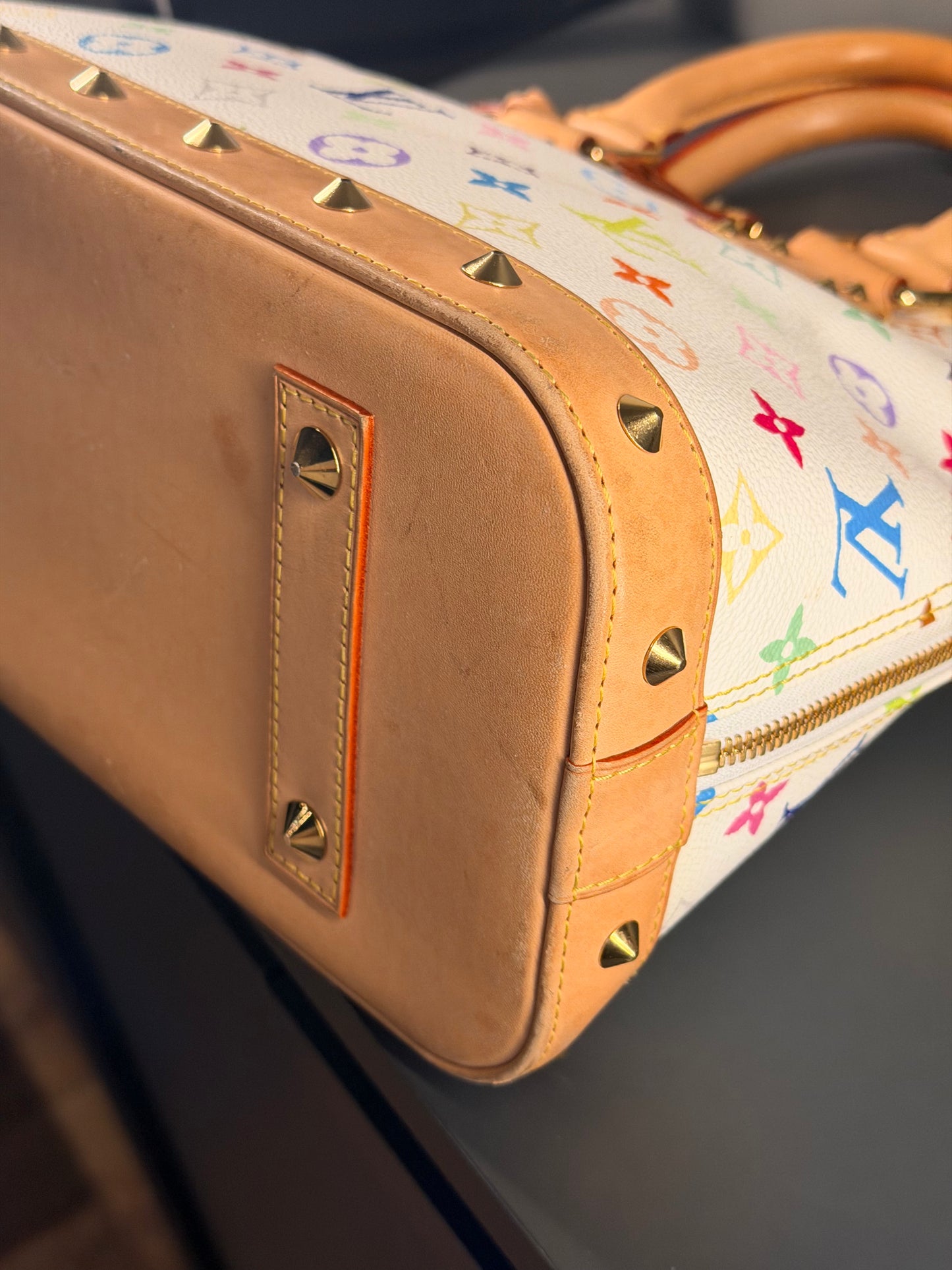 TAKASHI MURAKAMI X LOUIS VUITTON WHITE MULTICOLOR ALMA PM HANDBAG