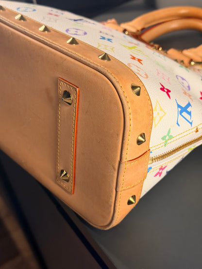 TAKASHI MURAKAMI X LOUIS VUITTON WHITE MULTICOLOR ALMA PM HANDBAG