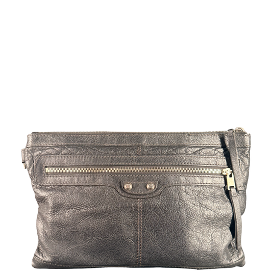 BALENCIAGA GRAY MEDIUM CLIP POCHETTE