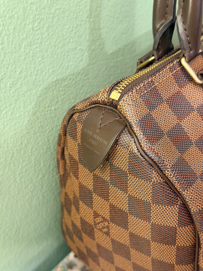 LOUIS VUITTON DAMIER EBENE SPEEDY 25 BOSTON BAG