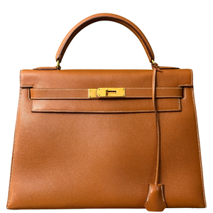 HERMÈS GOLD COURCHEVEL KELLY SELLIER 32 HANDBAG