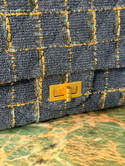 CHANEL BLUE TWEED JUMBO 2.55 REISSUE SHOULDER BAG