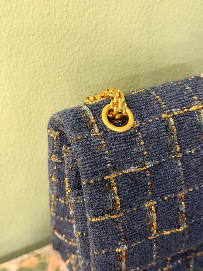 CHANEL BLUE TWEED JUMBO 2.55 REISSUE SHOULDER BAG