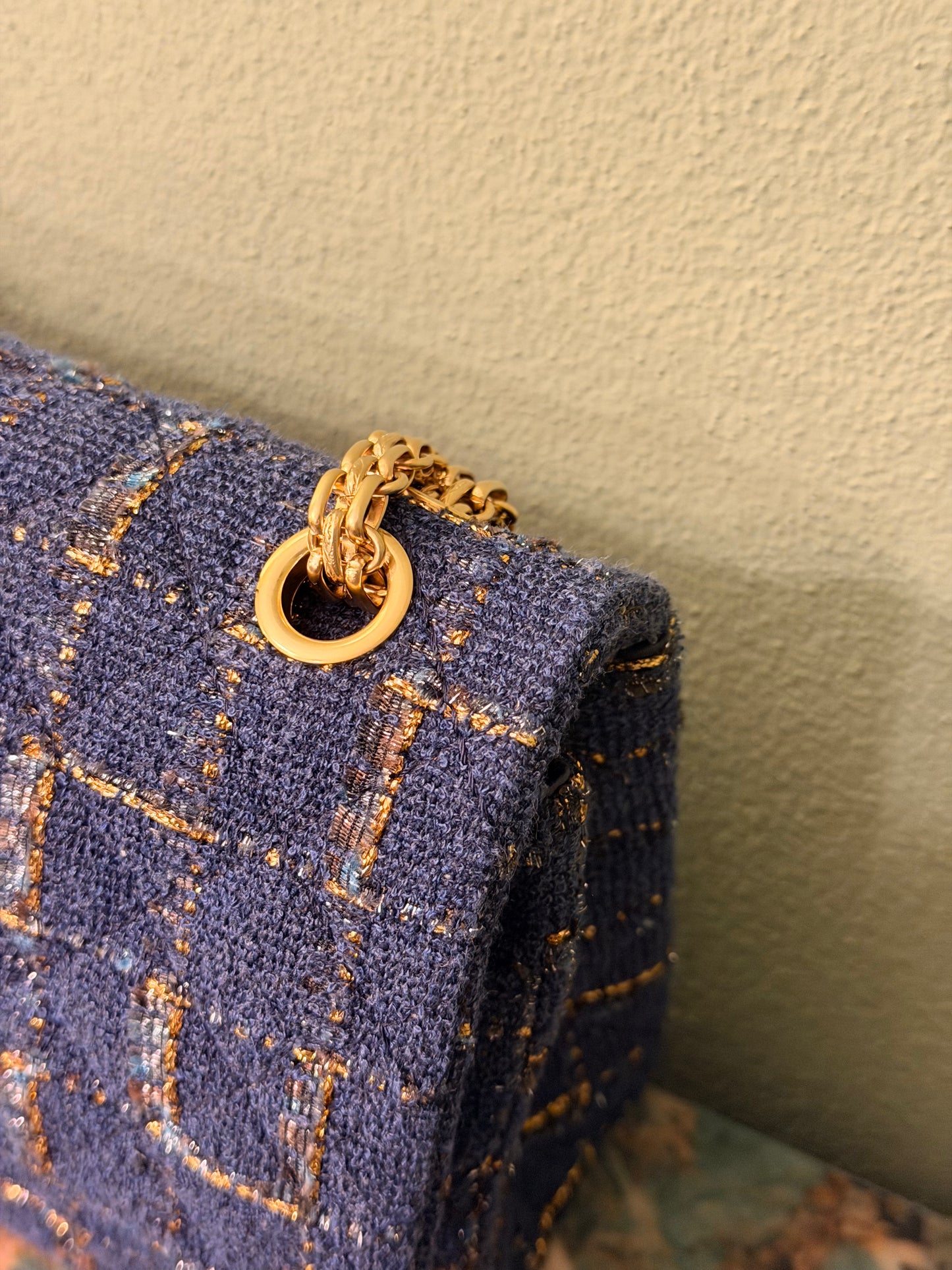 CHANEL BLUE TWEED JUMBO 2.55 REISSUE SHOULDER BAG