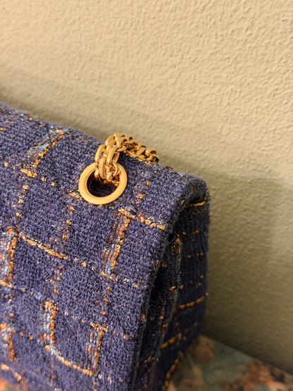 CHANEL BLUE TWEED JUMBO 2.55 REISSUE SHOULDER BAG