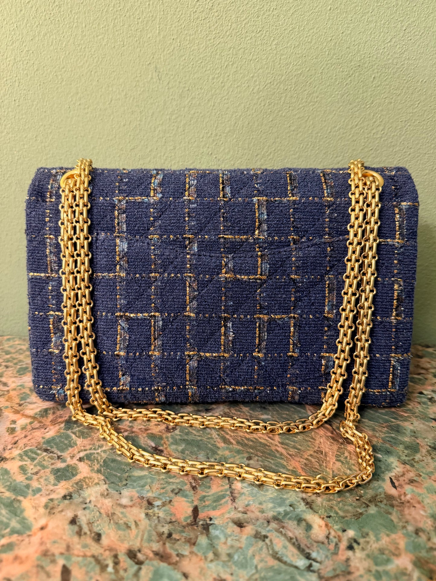 CHANEL BLUE TWEED JUMBO 2.55 REISSUE SHOULDER BAG