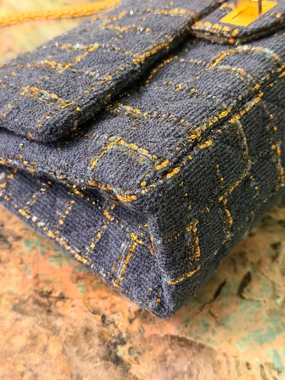 CHANEL BLUE TWEED JUMBO 2.55 REISSUE SHOULDER BAG