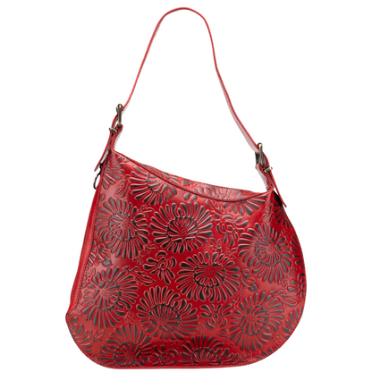FENDI LARGE RED EMBOSSED LEATHER OYSTER SHOULDER BAG