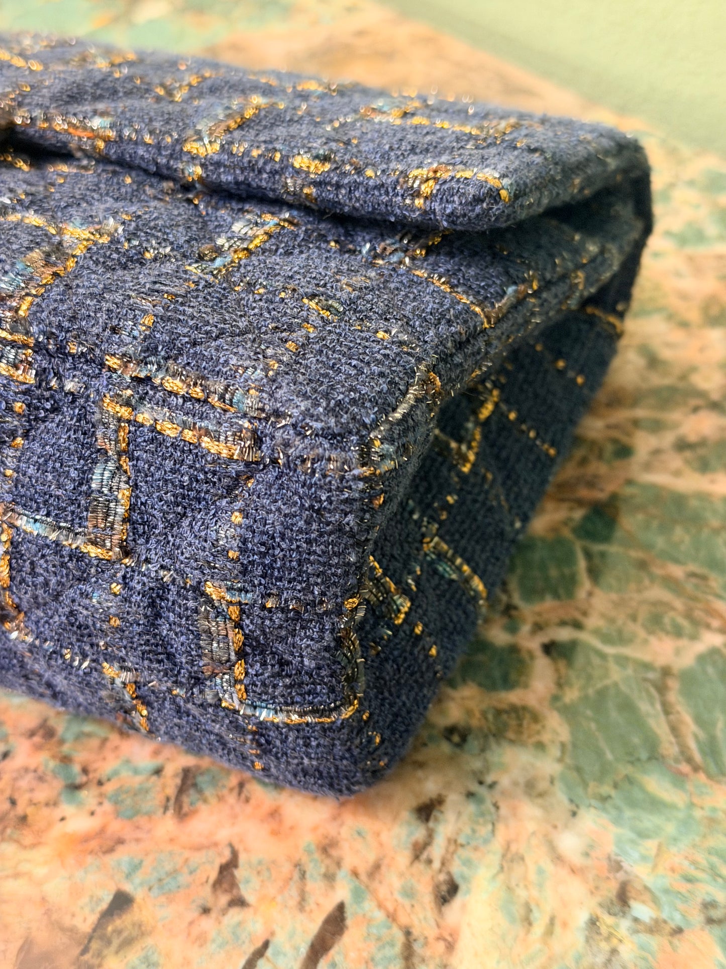 CHANEL BLUE TWEED JUMBO 2.55 REISSUE SHOULDER BAG