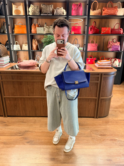 CÈLINE ELECTRIC BLUE SMALL TRAPEZE HANDBAG