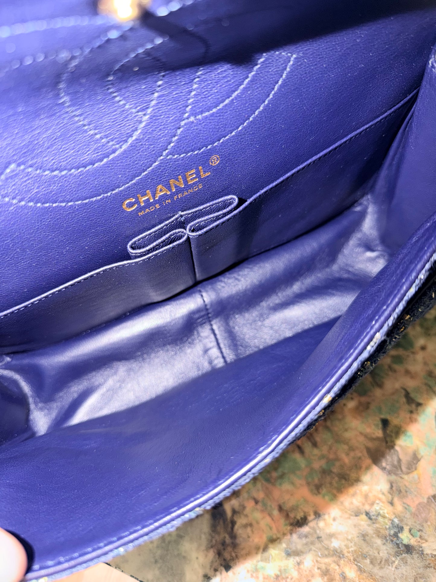 CHANEL BLUE TWEED JUMBO 2.55 REISSUE SHOULDER BAG