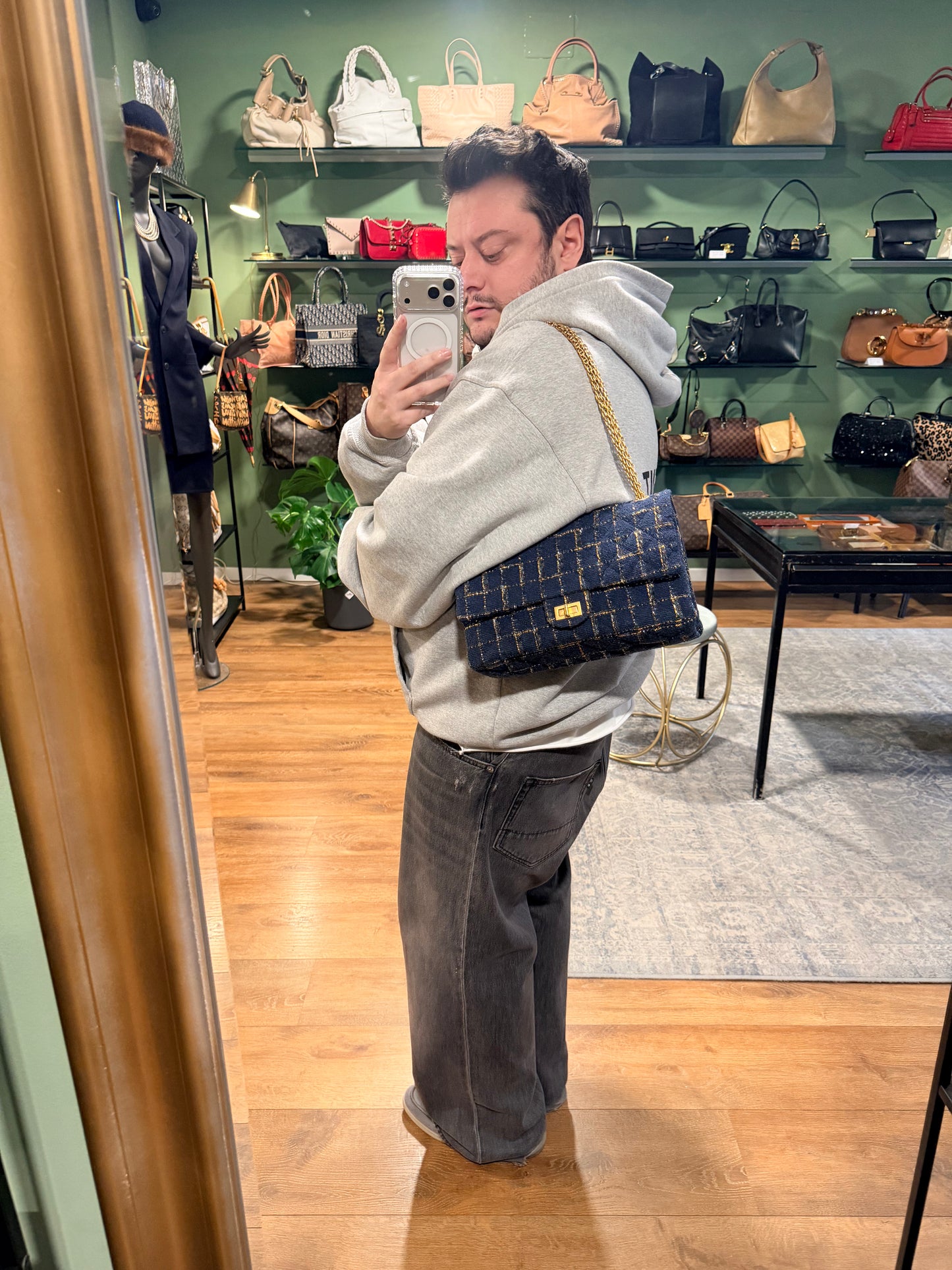 CHANEL BLUE TWEED JUMBO 2.55 REISSUE SHOULDER BAG