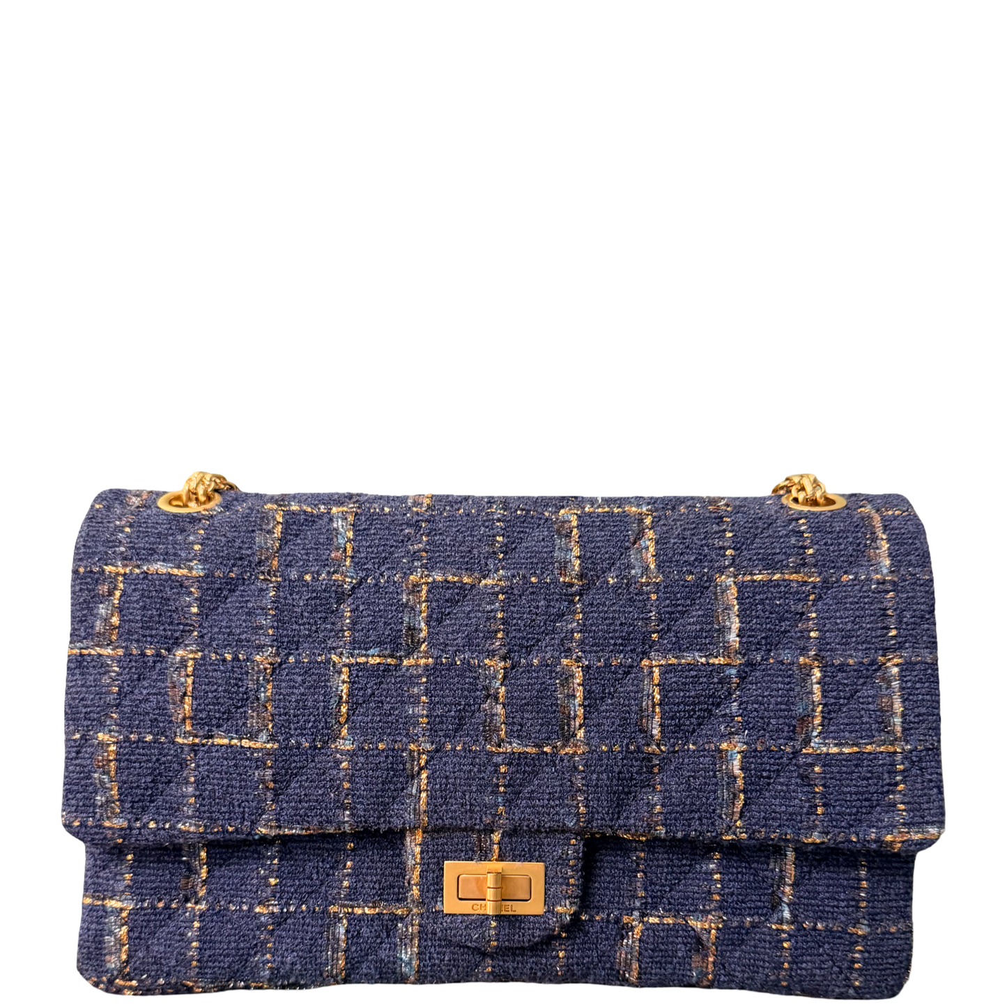 CHANEL BLUE TWEED JUMBO 2.55 REISSUE SHOULDER BAG