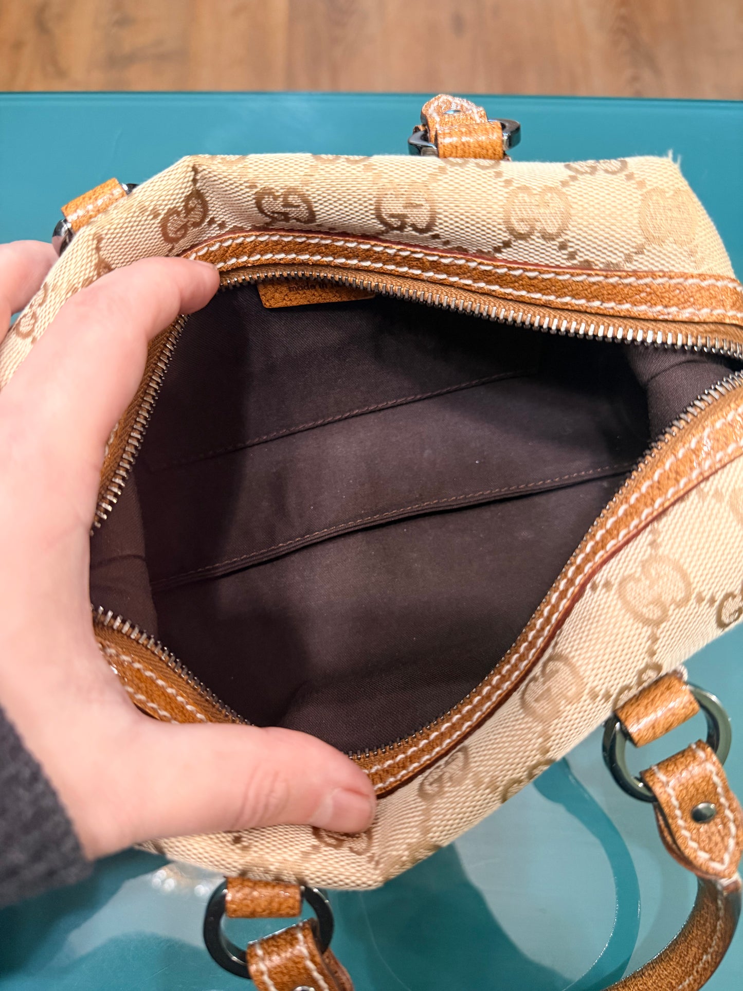GUCCI BROWN MONOGRAM MINI BOSTON BAG