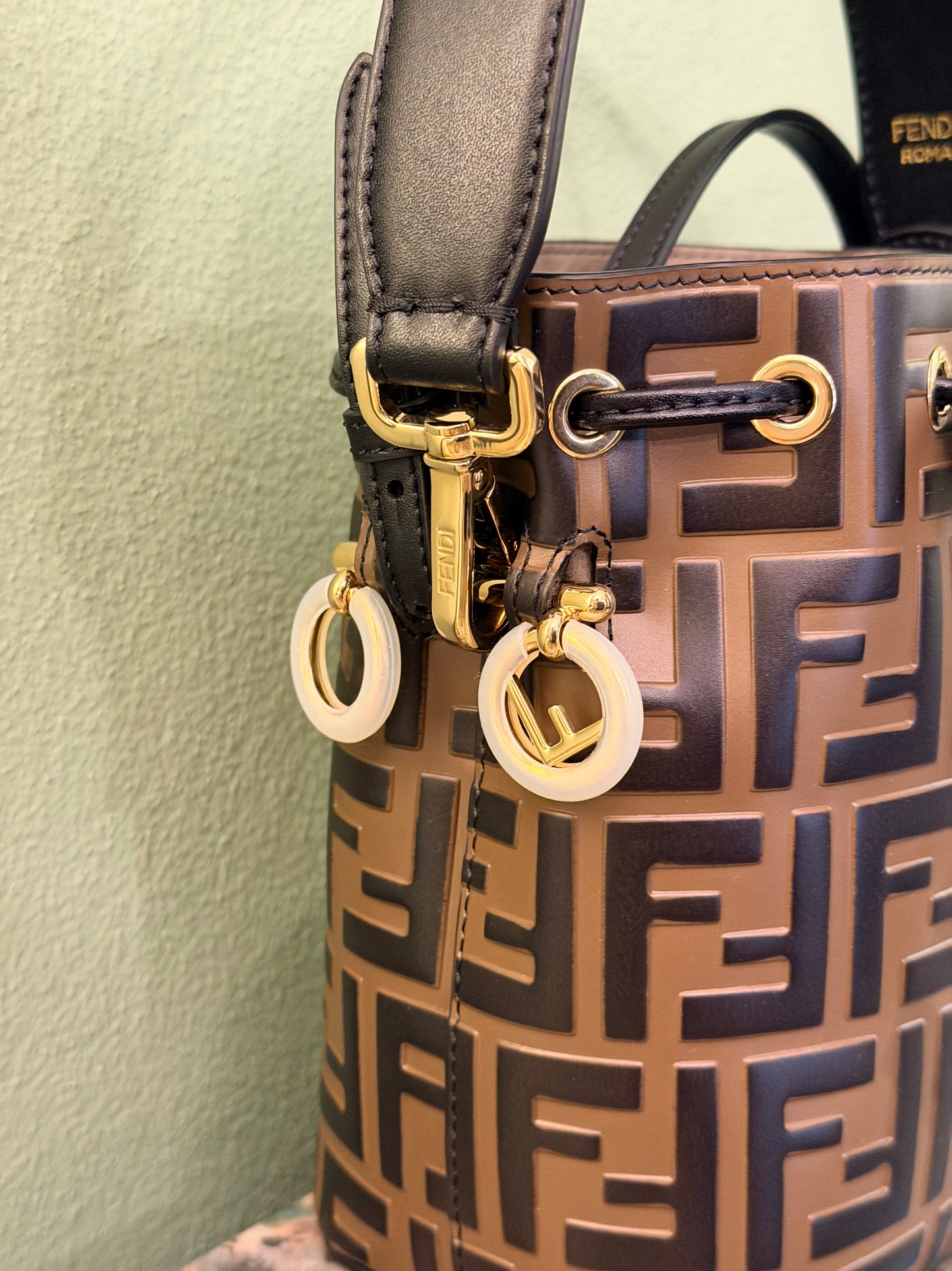 FENDI LEATHER MONOGRAM MON TRESOR BUCKET BAG