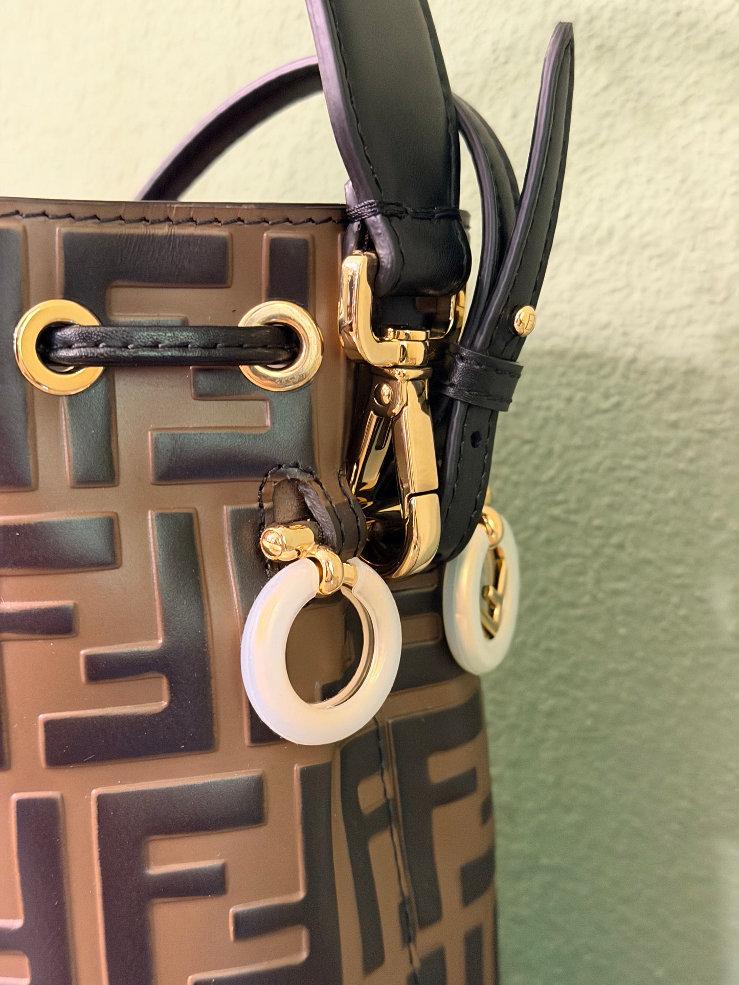 FENDI LEATHER MONOGRAM MON TRESOR BUCKET BAG