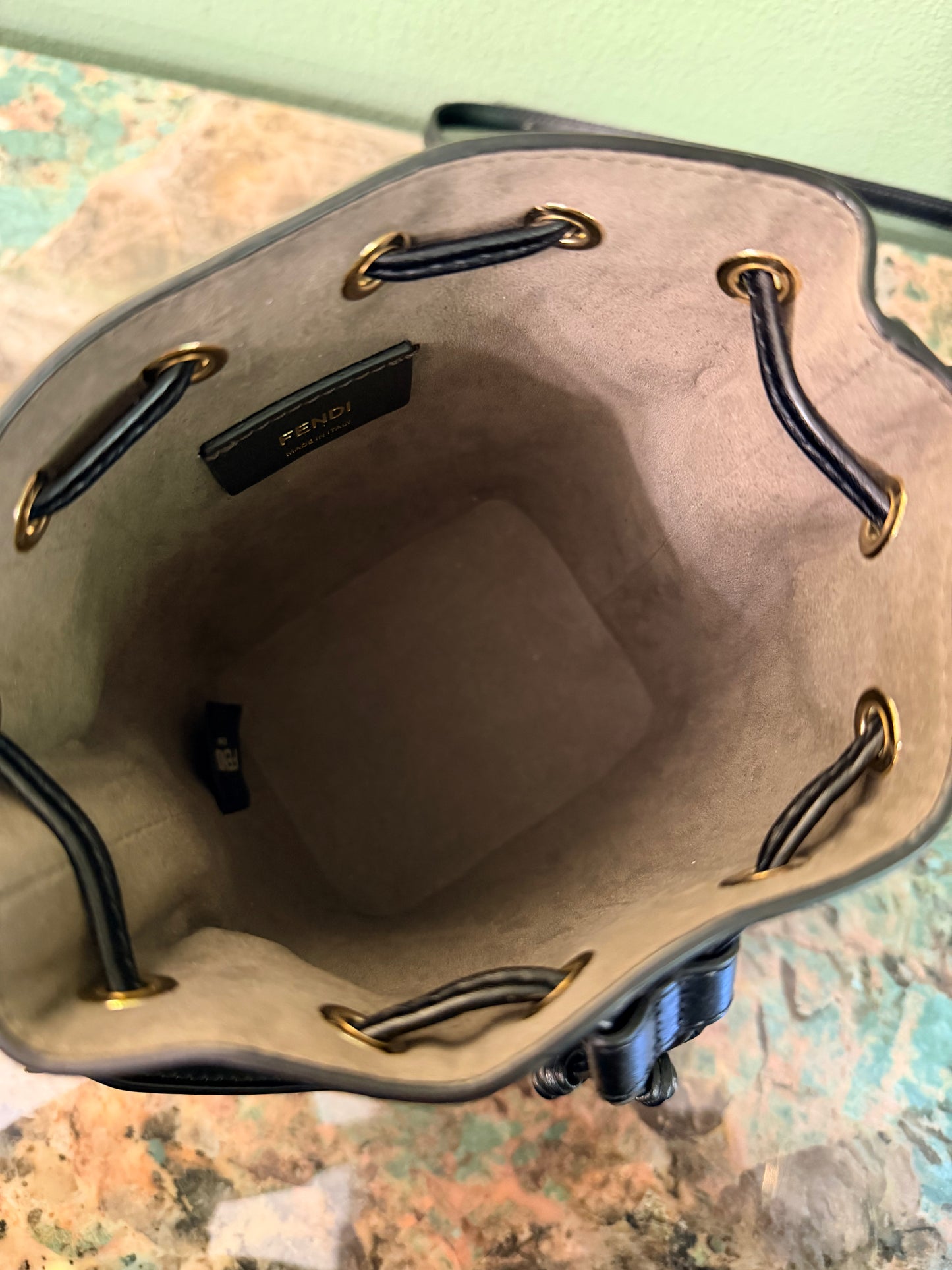 FENDI LEATHER MONOGRAM MON TRESOR BUCKET BAG