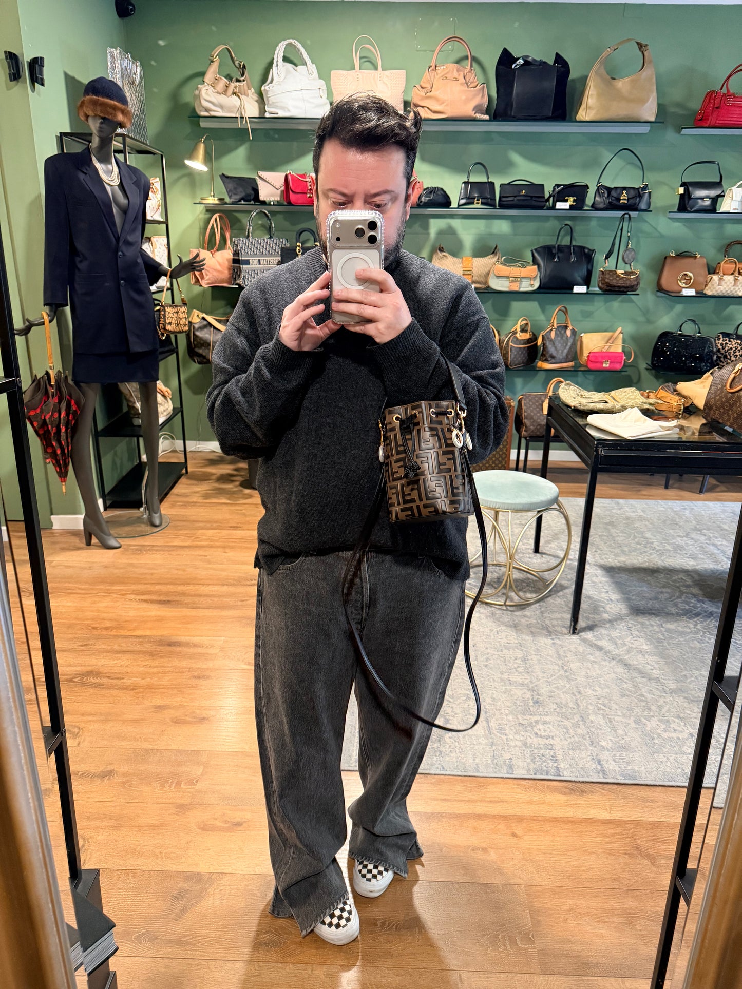 FENDI LEATHER MONOGRAM MON TRESOR BUCKET BAG