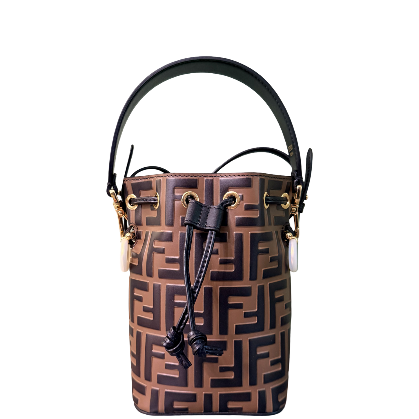 FENDI LEATHER MONOGRAM MON TRESOR BUCKET BAG