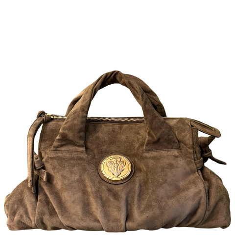 GUCCI BY FRIDA GIANNINI BROWN SUEDE HYSTERIA BOSTON BAG