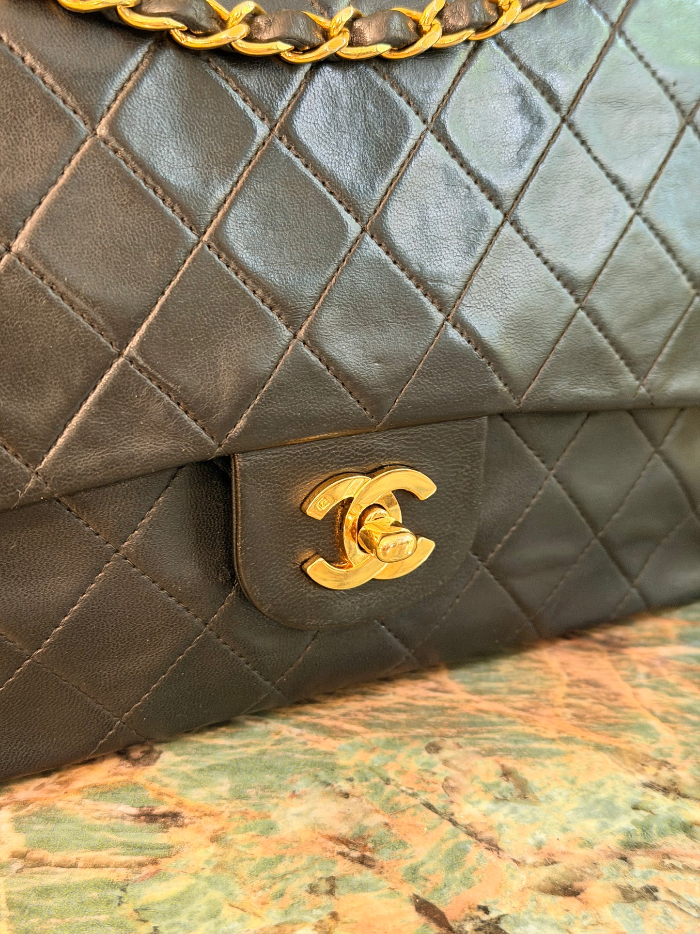CHANEL BLACK LAMBSKIN TIMELESS MEDIUM CLASSIC DOUBLE FLAP SHOULDER BAG