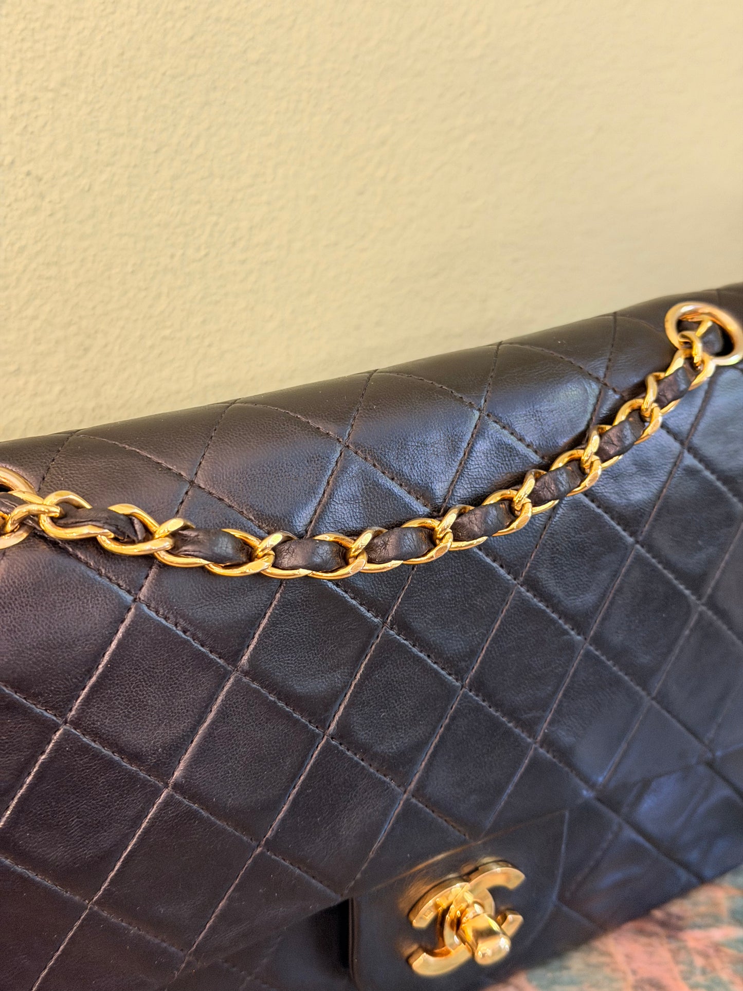 CHANEL BLACK LAMBSKIN TIMELESS MEDIUM CLASSIC DOUBLE FLAP SHOULDER BAG