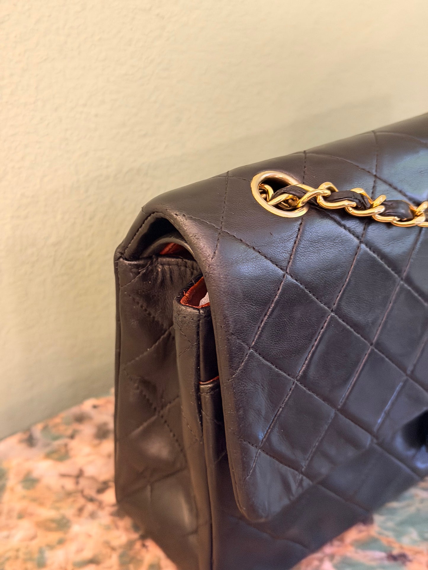 CHANEL BLACK LAMBSKIN TIMELESS MEDIUM CLASSIC DOUBLE FLAP SHOULDER BAG