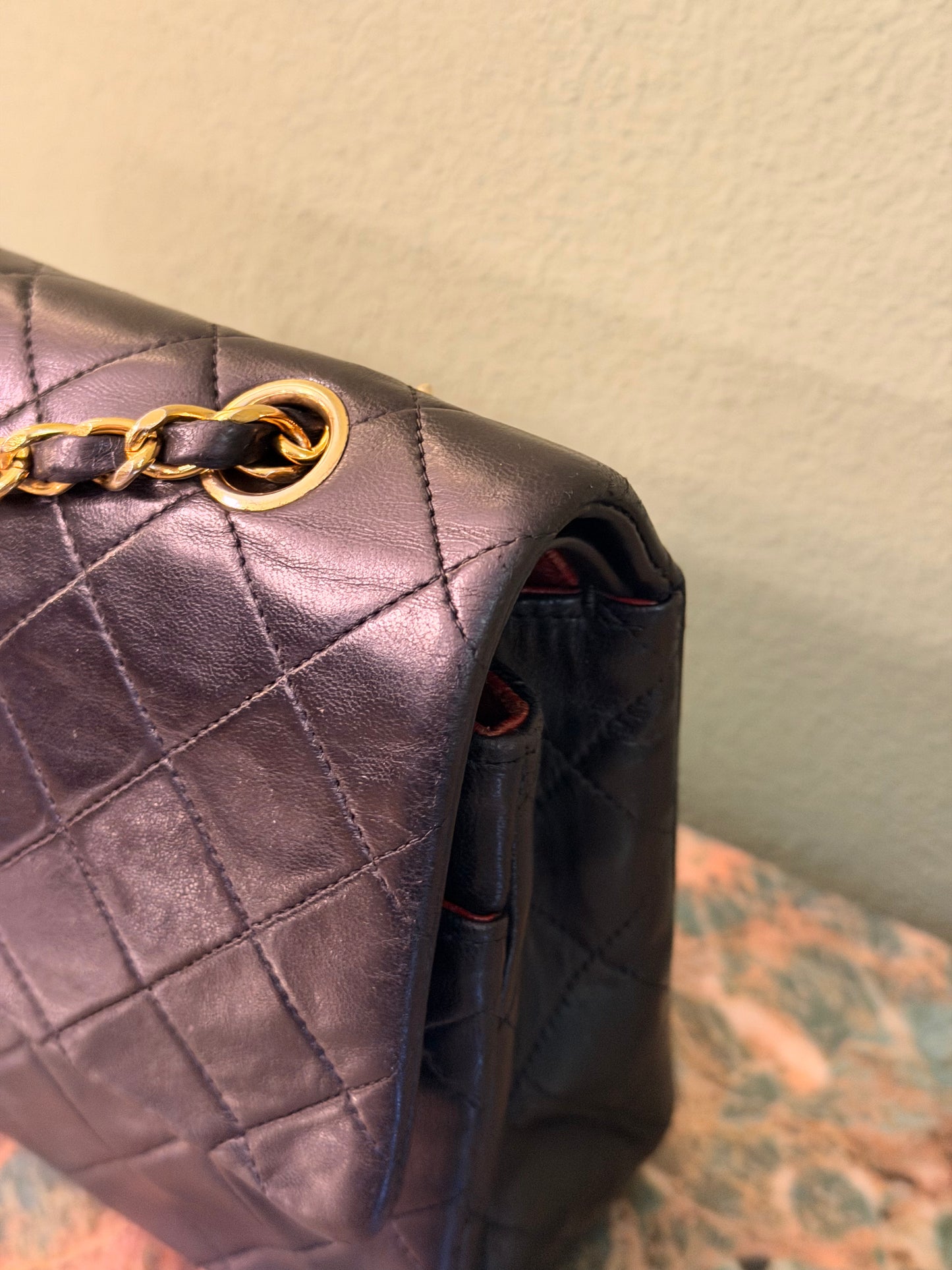 CHANEL BLACK LAMBSKIN TIMELESS MEDIUM CLASSIC DOUBLE FLAP SHOULDER BAG