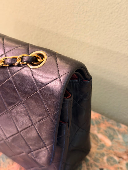 CHANEL BLACK LAMBSKIN TIMELESS MEDIUM CLASSIC DOUBLE FLAP SHOULDER BAG