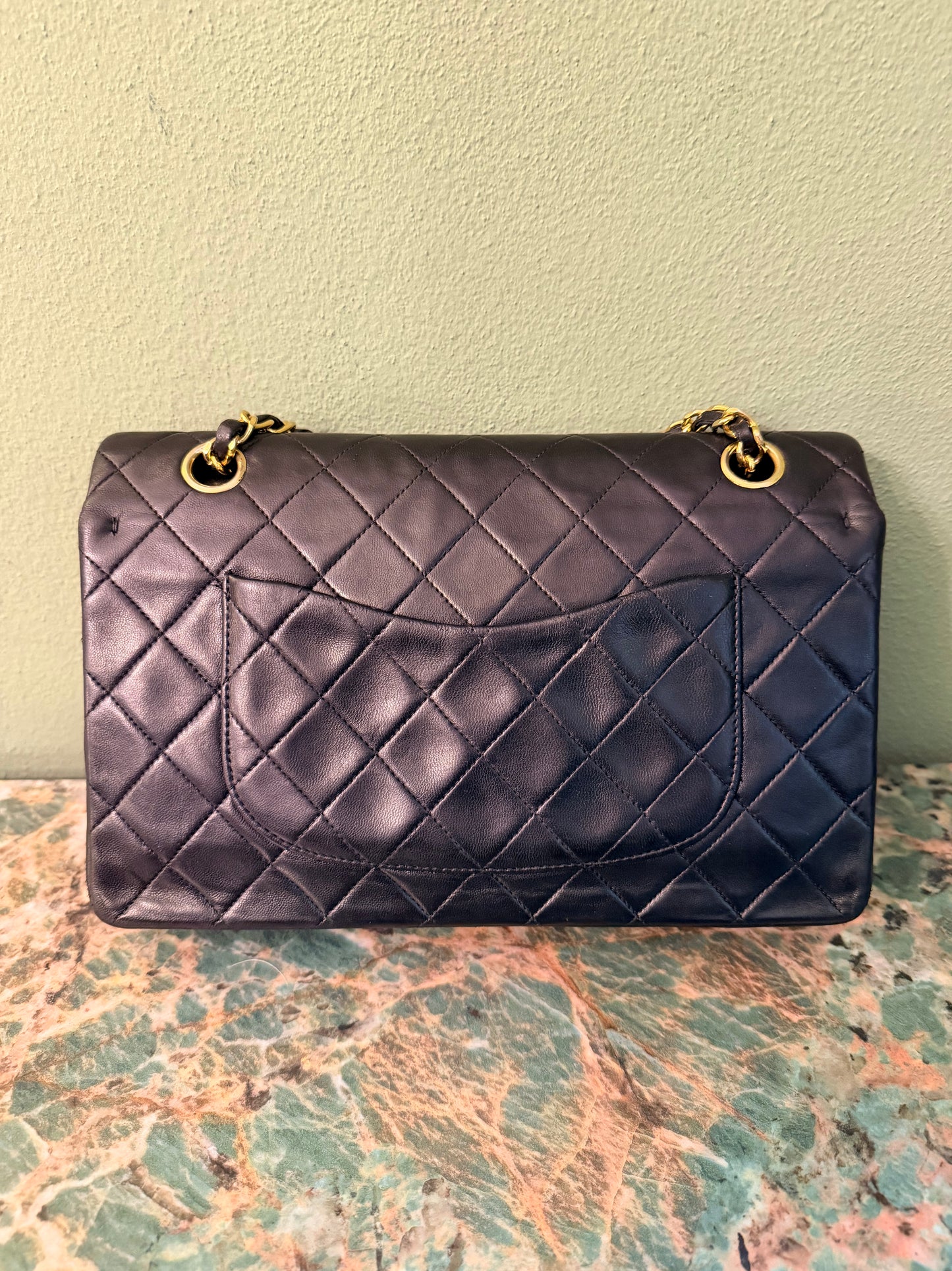 CHANEL BLACK LAMBSKIN TIMELESS MEDIUM CLASSIC DOUBLE FLAP SHOULDER BAG