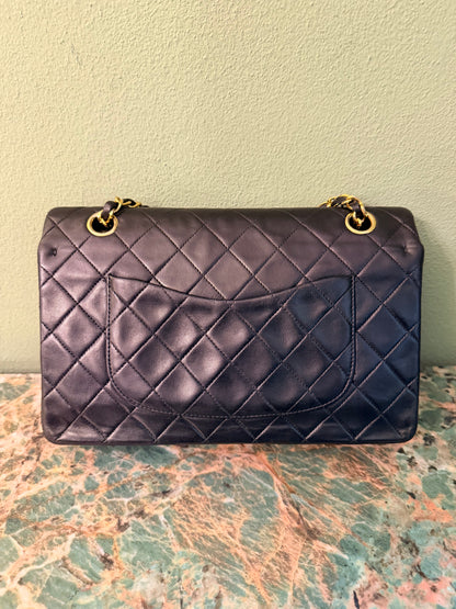 CHANEL BLACK LAMBSKIN TIMELESS MEDIUM CLASSIC DOUBLE FLAP SHOULDER BAG