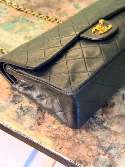 CHANEL BLACK LAMBSKIN TIMELESS MEDIUM CLASSIC DOUBLE FLAP SHOULDER BAG