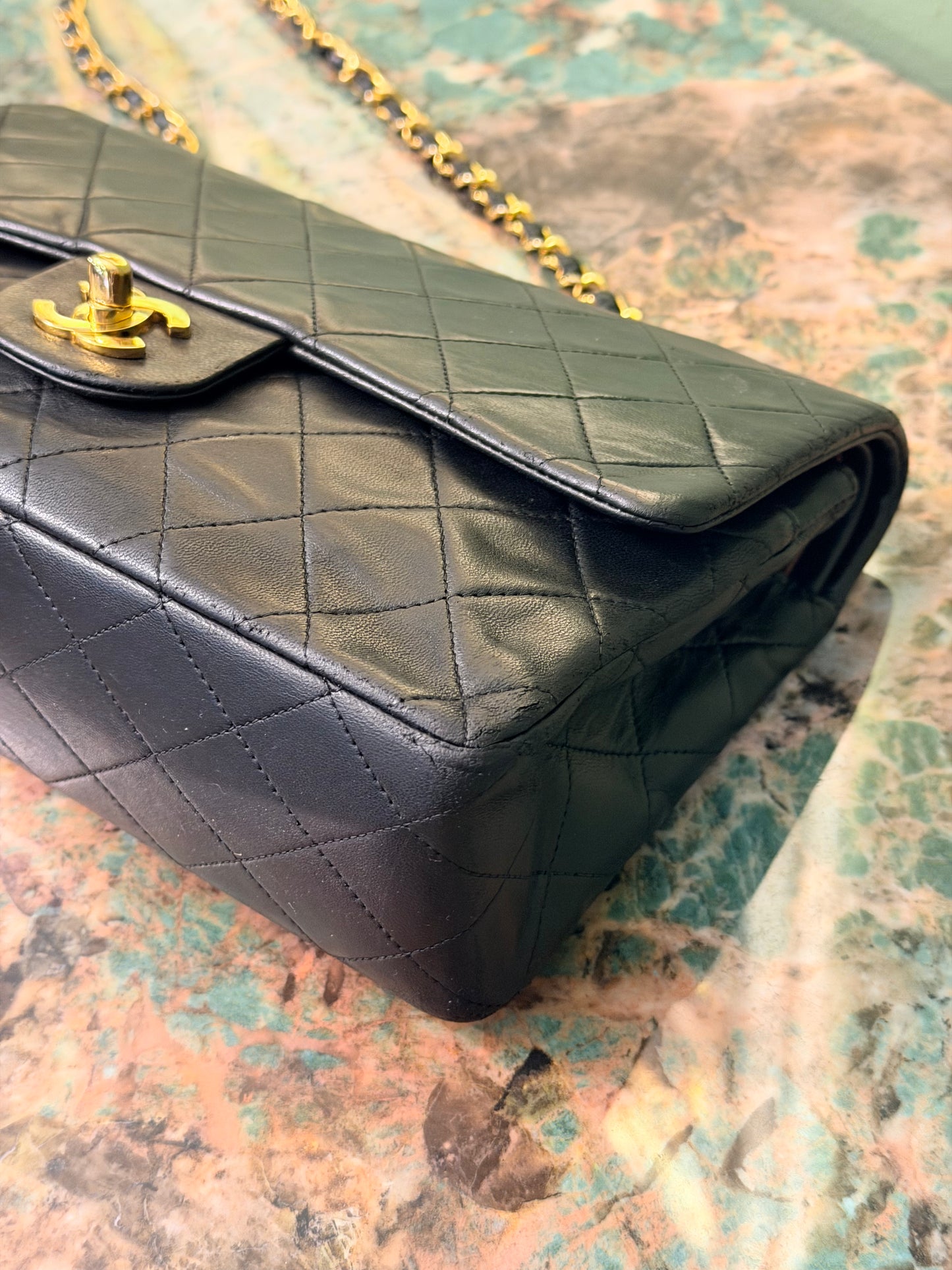 CHANEL BLACK LAMBSKIN TIMELESS MEDIUM CLASSIC DOUBLE FLAP SHOULDER BAG