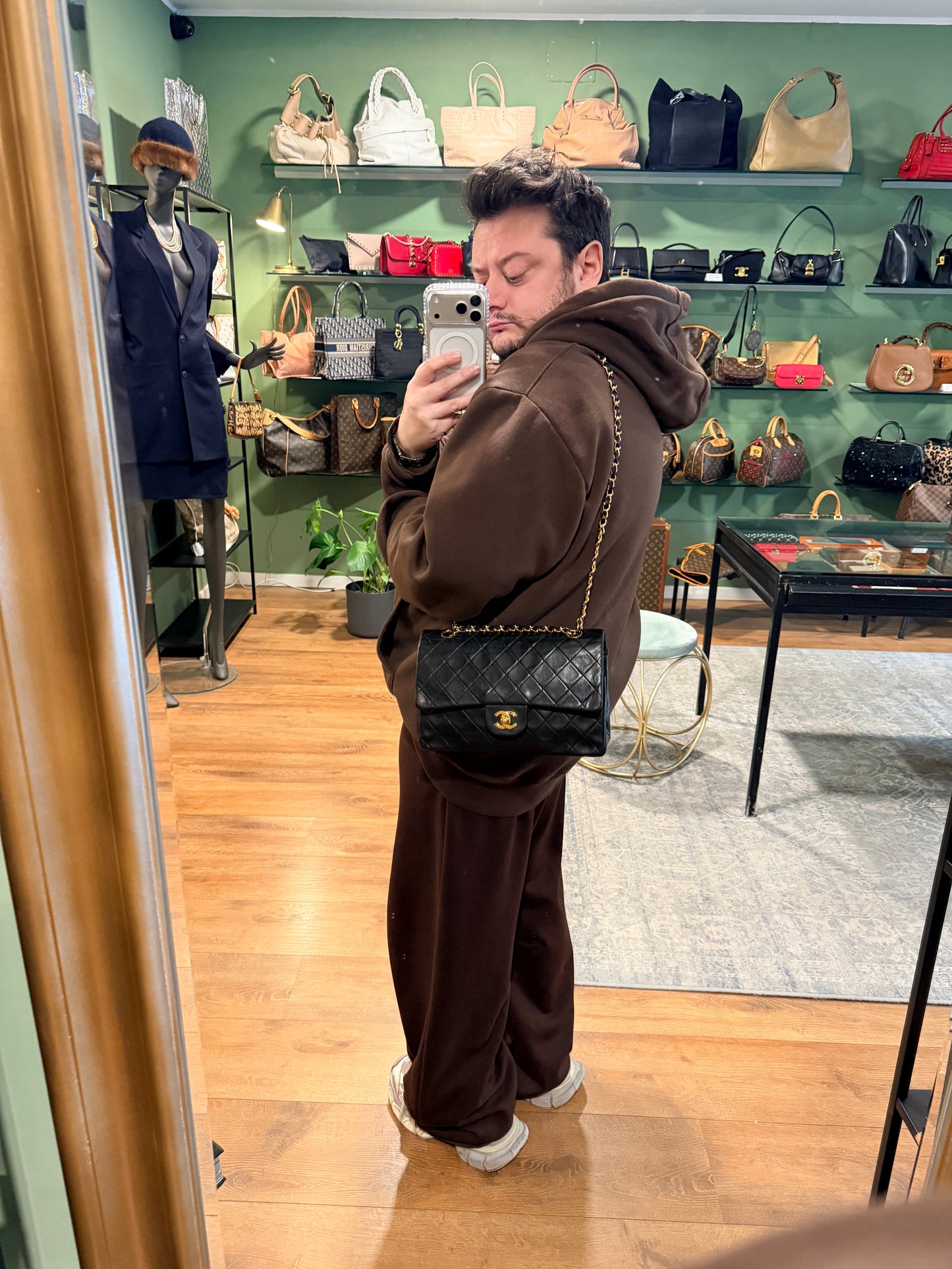 CHANEL BLACK LAMBSKIN TIMELESS MEDIUM CLASSIC DOUBLE FLAP SHOULDER BAG