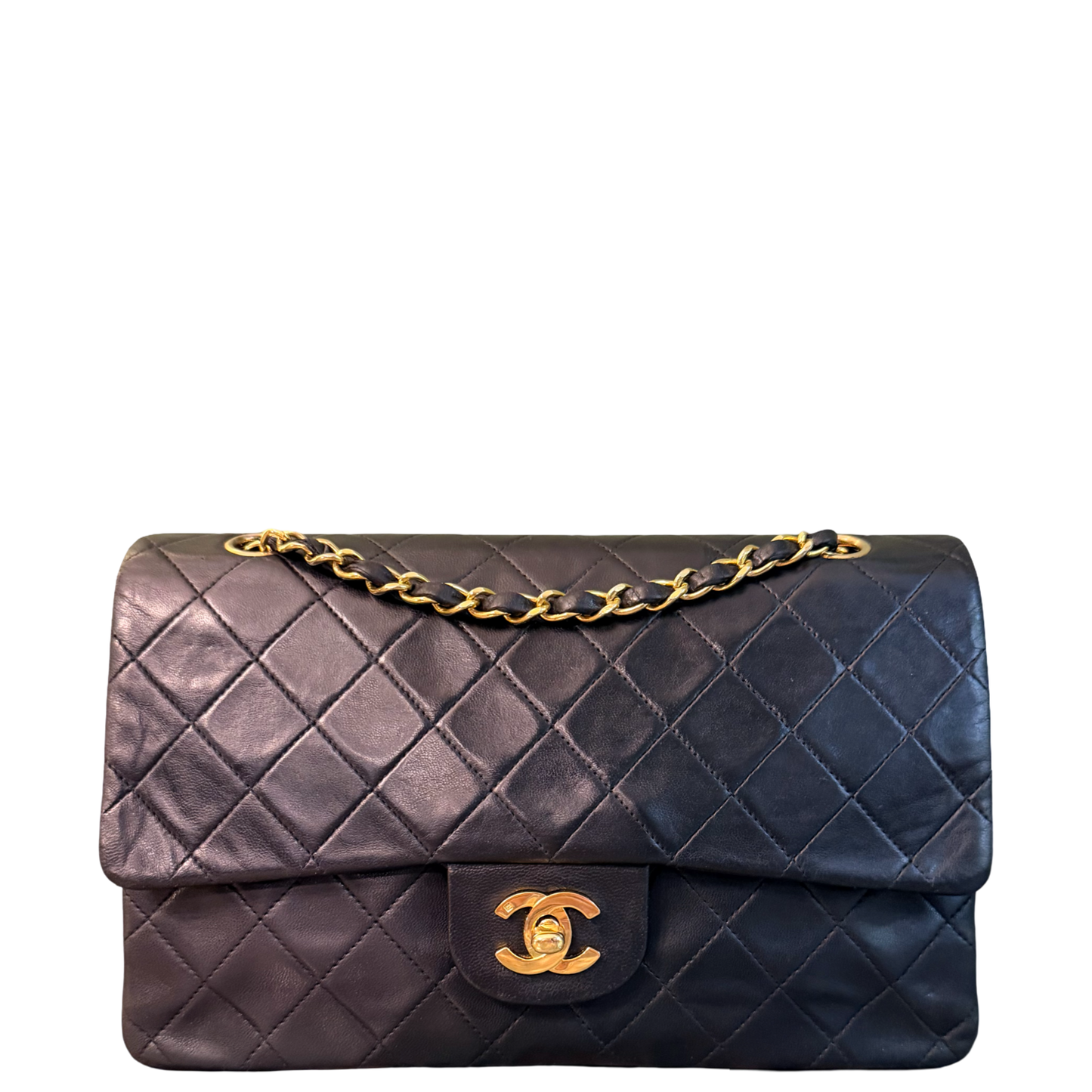 CHANEL BLACK LAMBSKIN TIMELESS MEDIUM CLASSIC DOUBLE FLAP SHOULDER BAG