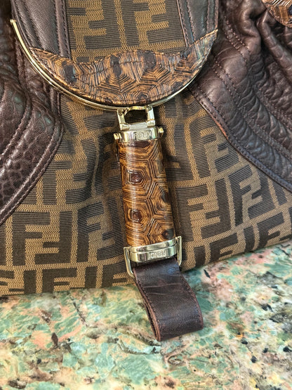 FENDI BROWN ZUCCA LARGE SPY HANDBAG