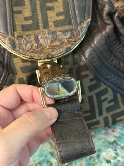 FENDI BROWN ZUCCA LARGE SPY HANDBAG