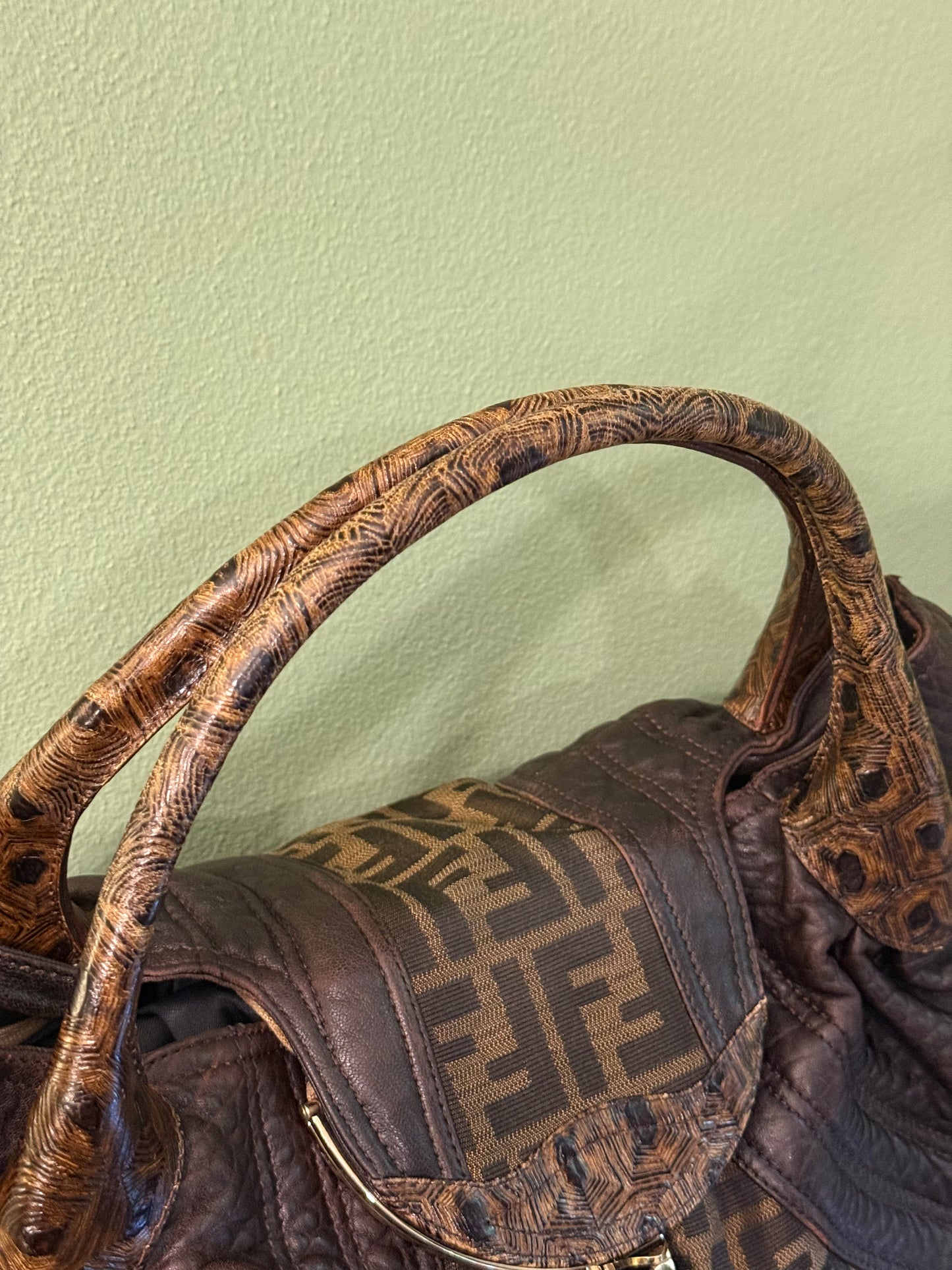 FENDI BROWN ZUCCA LARGE SPY HANDBAG