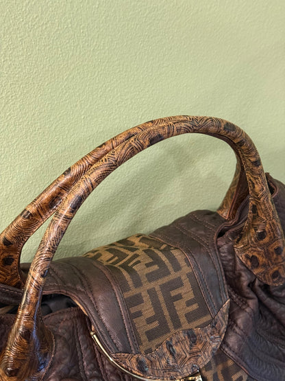 FENDI BROWN ZUCCA LARGE SPY HANDBAG