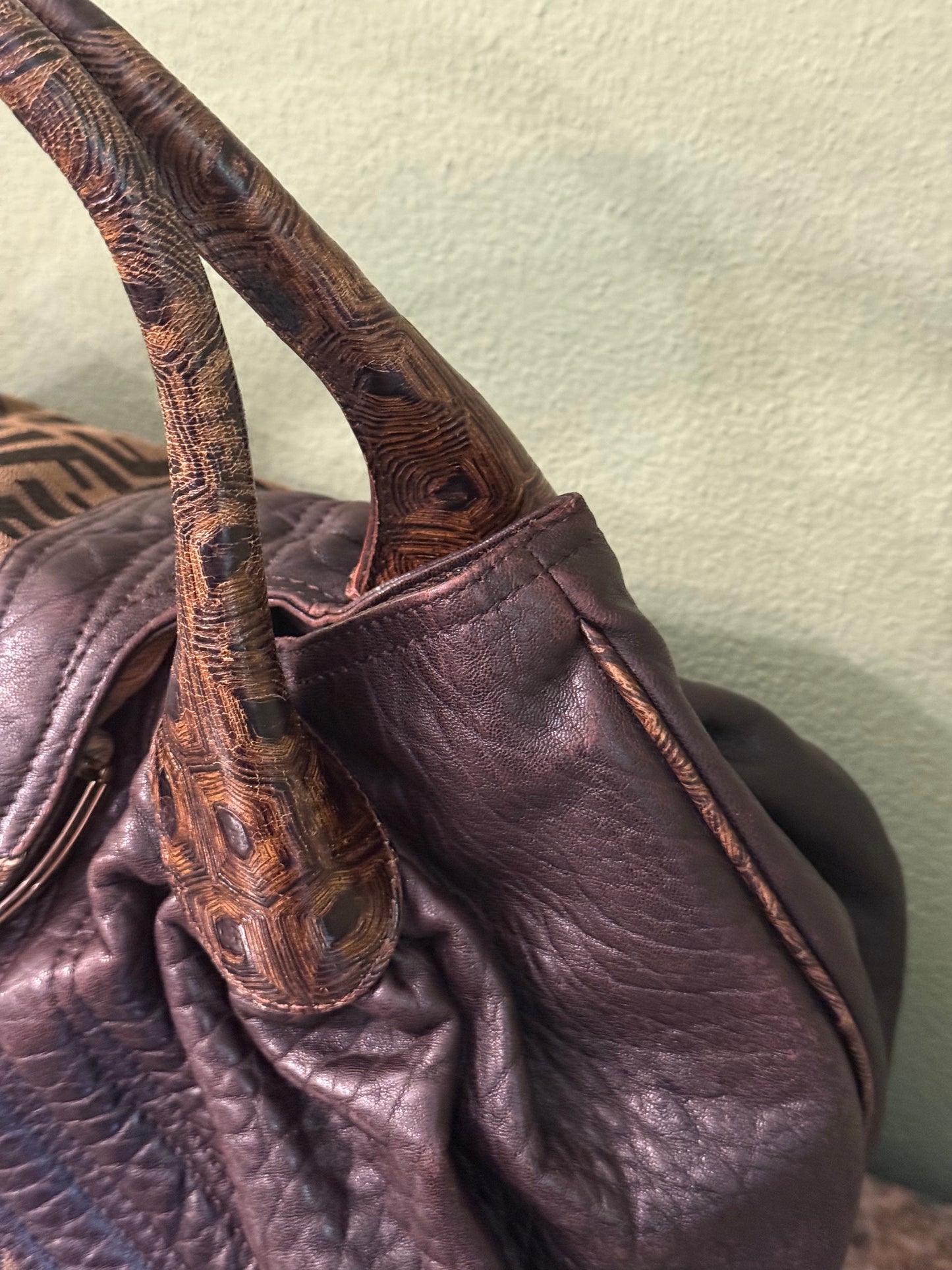 FENDI BROWN ZUCCA LARGE SPY HANDBAG