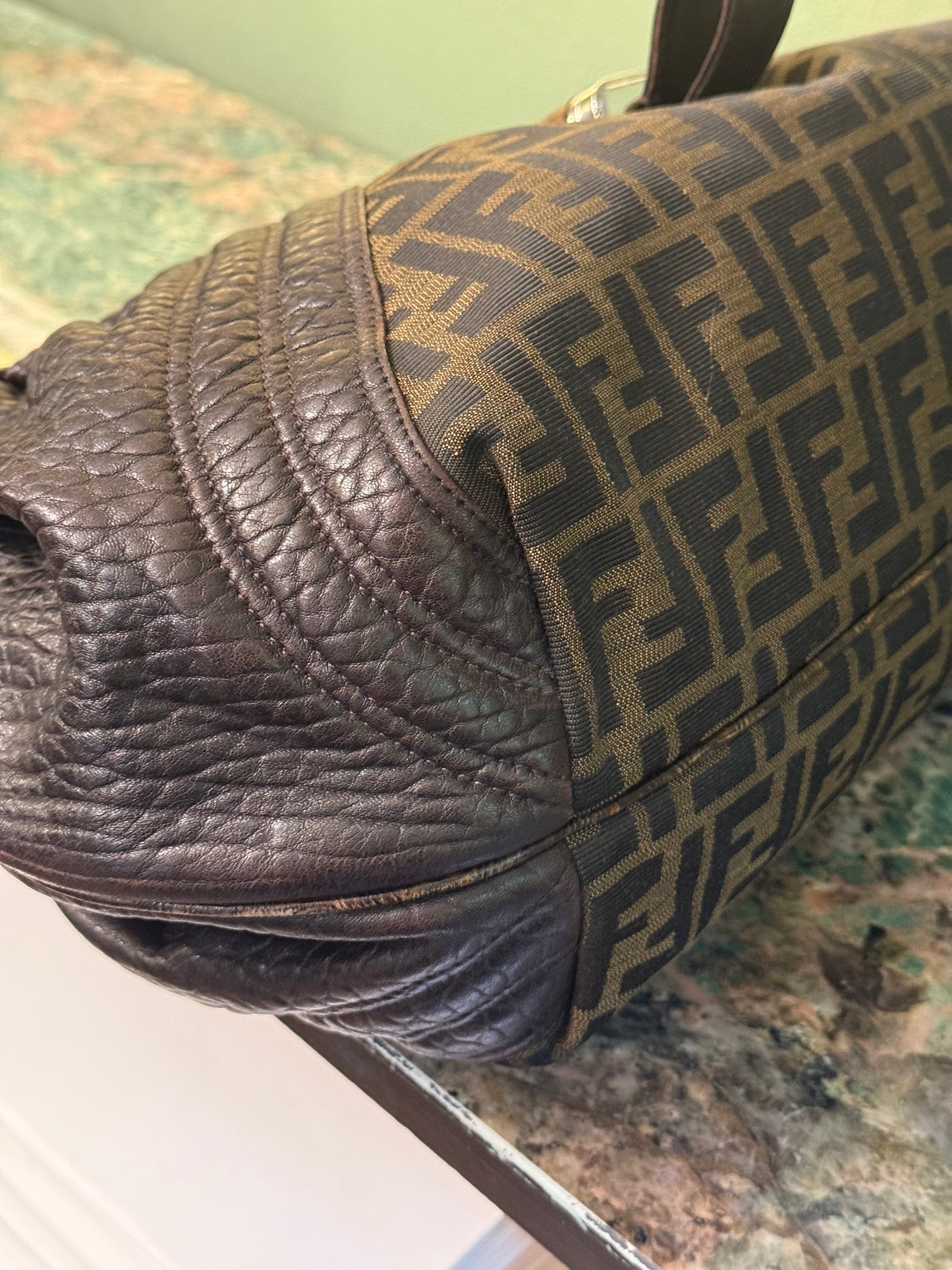 FENDI BROWN ZUCCA LARGE SPY HANDBAG