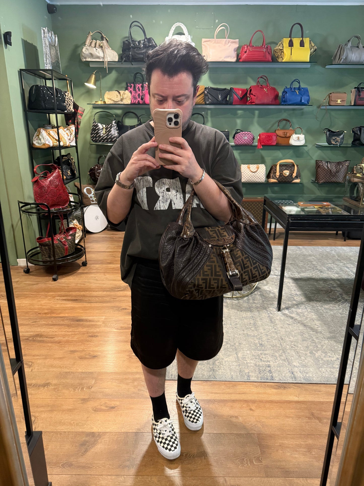 FENDI BROWN ZUCCA LARGE SPY HANDBAG